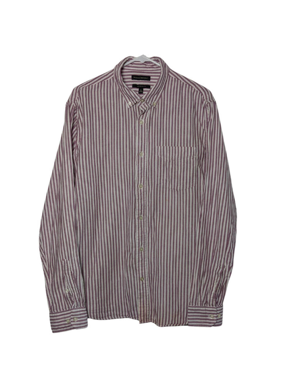 Banana Republic Men's Untucked Slim Fit Button Down Shirt Pink White Stripe XL